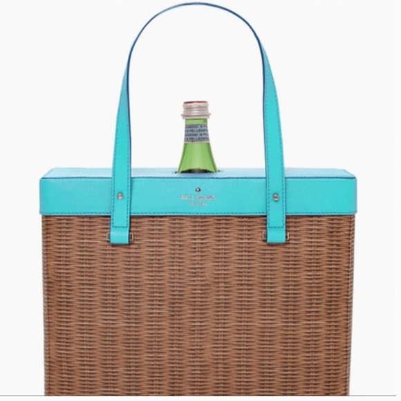 kate spade Handbags - Kate Spade Pack a Picnic Wine Tote bag purse basket blue faux wicker nwot